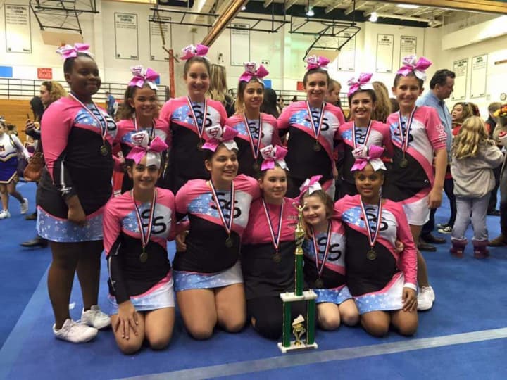 The Spirit Stars Cheerleading and Tumble Center senior team won first place in its division at the Yorktown cheerleading competition.