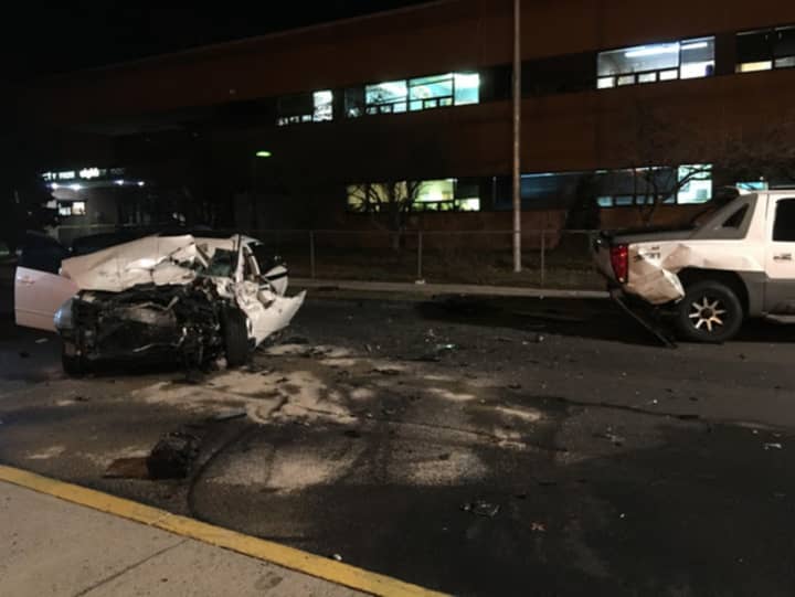 Four were injured when an NYPD pursuit ended with a collision in Mount Vernon. Yonkers resident Xavier Wilson was arrested and charged with several charges.