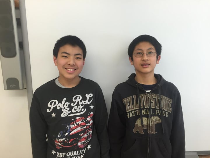 The Scarsdale Mathcounts team took third overall in the statewide competition, and Eric Wei (left) and Dejuan Li will represent the state at the national competition in Washington, D.C.