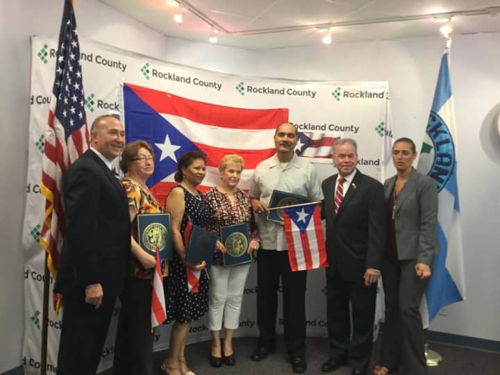 Pictured left to right: Deputy County Executive Guillermo Rosa, Esther Vargas, Elizabeth Martinez, Virgin Torres, Hector Soto, County Executive Ed Day, Rockland Director of Tourism and Economic Growth Lucy Redzeposki