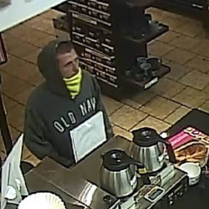Police have released this photo of the suspect in the armed robbery of the Dunkin&#x27; Donuts in Yonkers on Feb. 9.