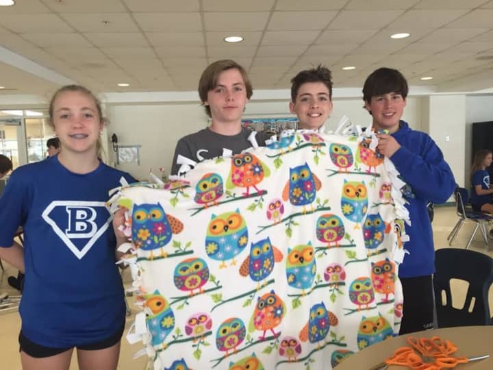 Students at the &quot;Blankets for Preemies&quot; event at Darien&#x27;s Middlesex Middle School,
