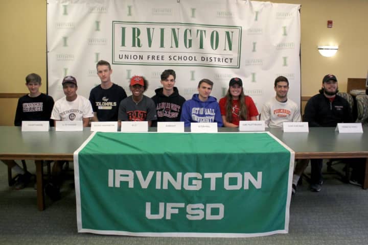 Irvington High School seniors announced their commitment to play sports at colleges during a ceremony.