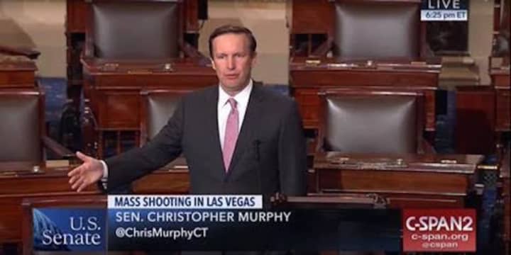 U.S. Sen. Chris Murphy speaks in the Senate on Monday evening about the mass shooting in Las Vegas.