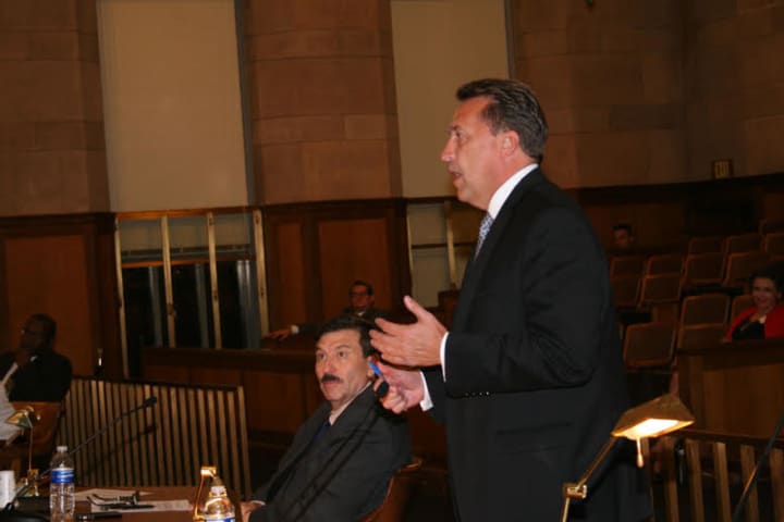 Legislator Gordon Burrows (R-Yonkers) speaking in favor of Yonkers Family Court move at the meeting Monday. 