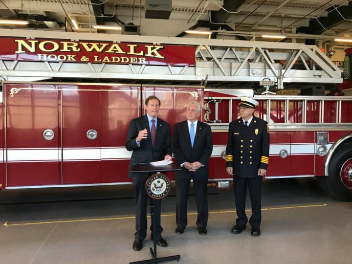U.S. Sen. Richard Blumenthal announces a grant Thursday at the Norwalk Fire Department.