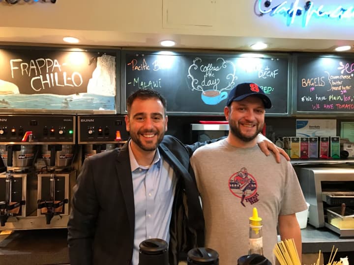 Michael Contopoulos, left, and John Minotti, right, of Sunshine Coffee Roasters in Larchmont.