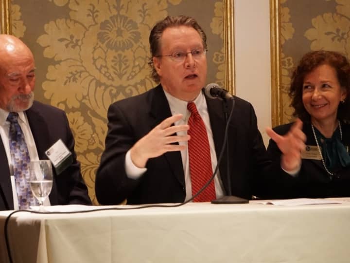 (l. to r.): Thomas Eastwick,  Eastwick College founder and president, Berkeley President Michael J. Smith, Felician University President Anne M. Prisco