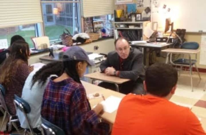 Arlington Superintendent of Schools, Dr. Brendan Lyons holds a discussion with students. Lyons will be attending the high school&#x27;s teach-in on race.
