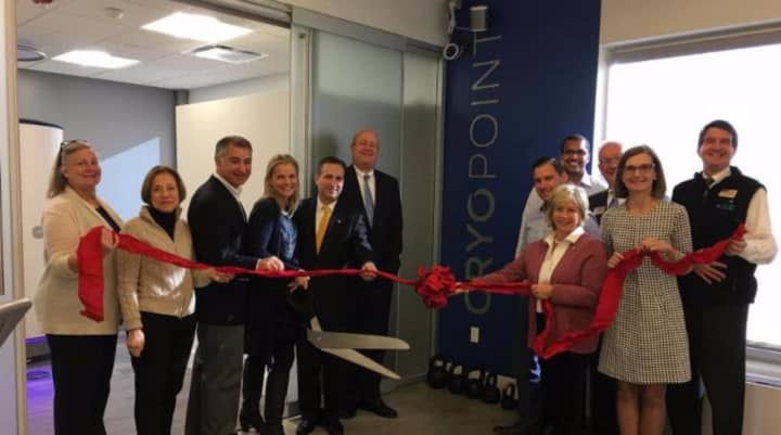 The Darien Chamber of Commerce and local officials celebrate the opening of CryoPoint