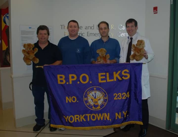 Left to right, Elk members Robert Kramer, Paul Egan, Steve Brawitsch, and Dean Straff, M.D., of White Plains Hospital