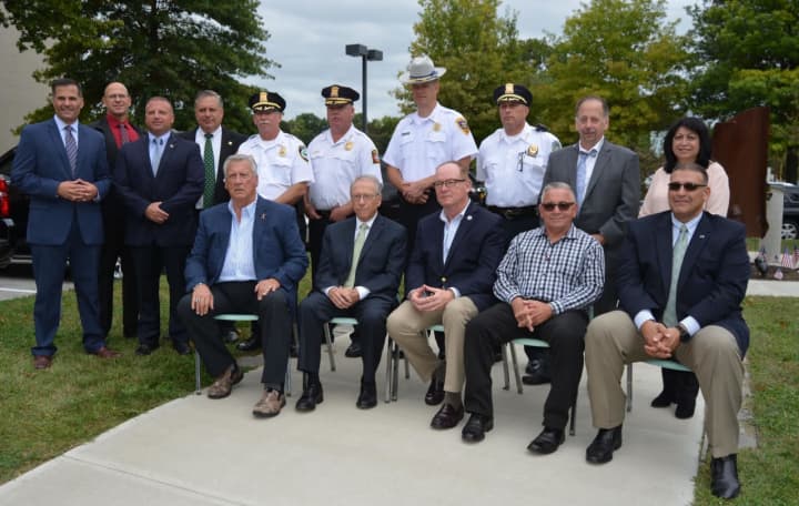Dutchess County law enforcement and elected officials gather for the announcement of a shared services grant to the Drug Task Force.