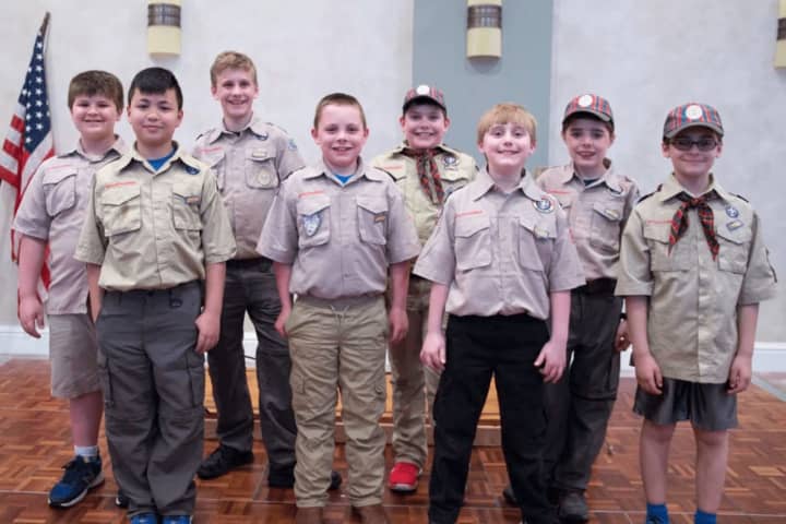 Cub scouts, from left: Sam Sanz, Seth Cheung, Ryan Cole, Luke Hopper, Will Underkoffler, Christopher Gardner, Jack Dwyer and Alex Susca.
