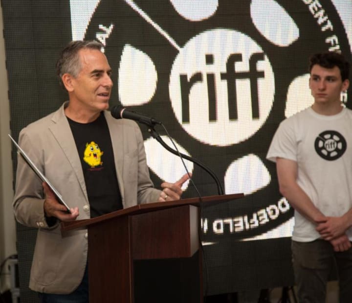 Steve Martino, director of &quot;The Peanuts Movie,&quot; announcing the RIFF Award for Best Animated Feature Film, which went to &quot;Lima,&quot; a film from Iran by Afshin Roshanbakht.