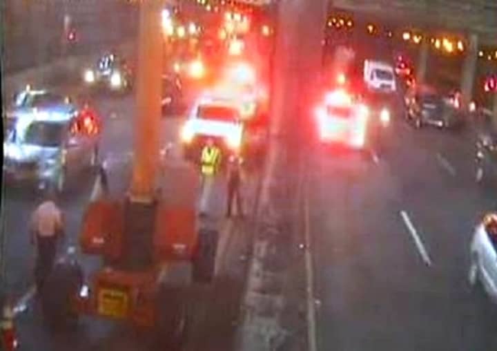 Emergency crew at work under the bus station on the Cross-Bronx Expressway at the GWB.