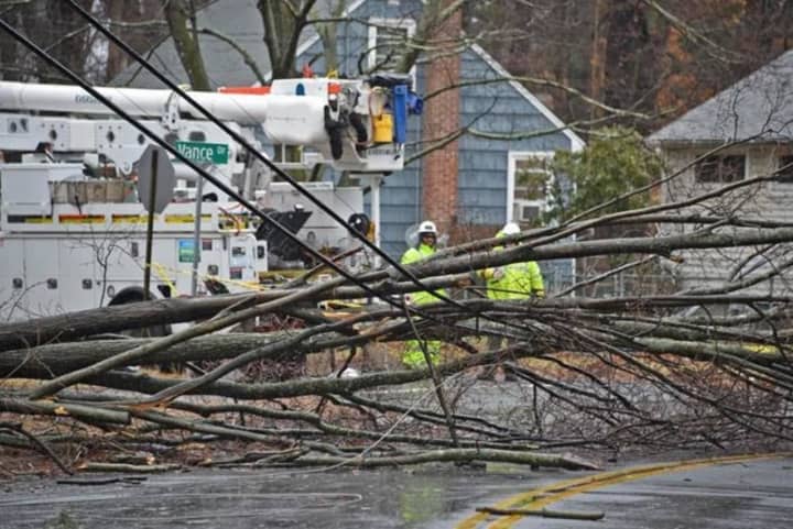Eversource crews cleaning up from the storm in Fairfield County.