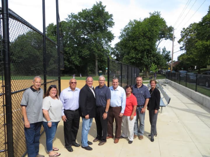 The delegation of local officials that teamed to help renovate Chester Heights Field in Eastchester.