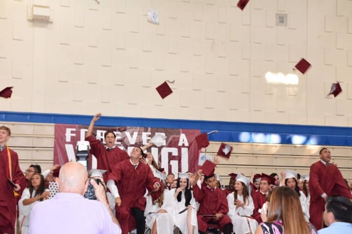 Newly minted alumni of Valhalla High School celebrate at commencement exercises Saturday.