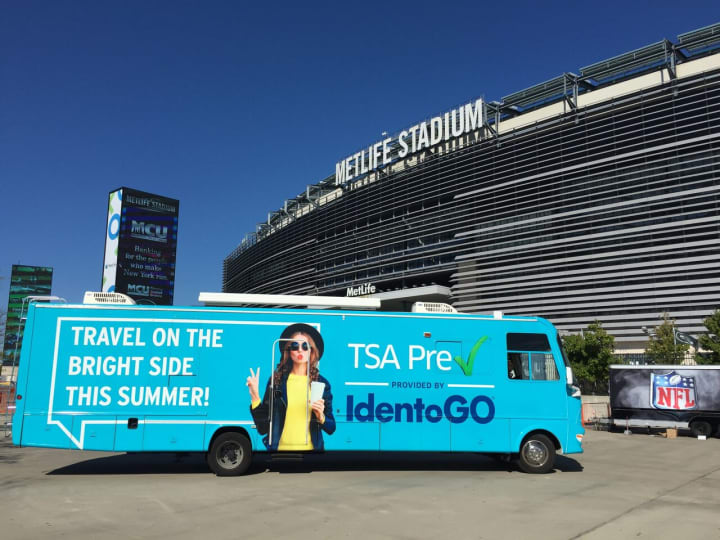 An IdentoGo enrollment RV will be parked between lots E and F at MetLife Stadium Sunday.