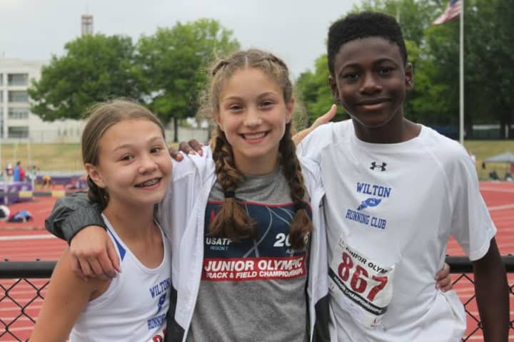 Ashley Nicoletti, Shelby DeJana and Wooder Thoby of Wilton Running Club will race at the Junior Olympics in California.