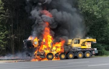 The mobile crane fire on Route 80W in Woodland Park.