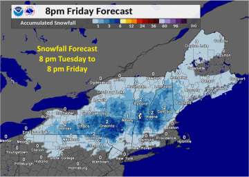 A look at areas in the Northeast where some snowfall is expected on Friday, Oct. 30.