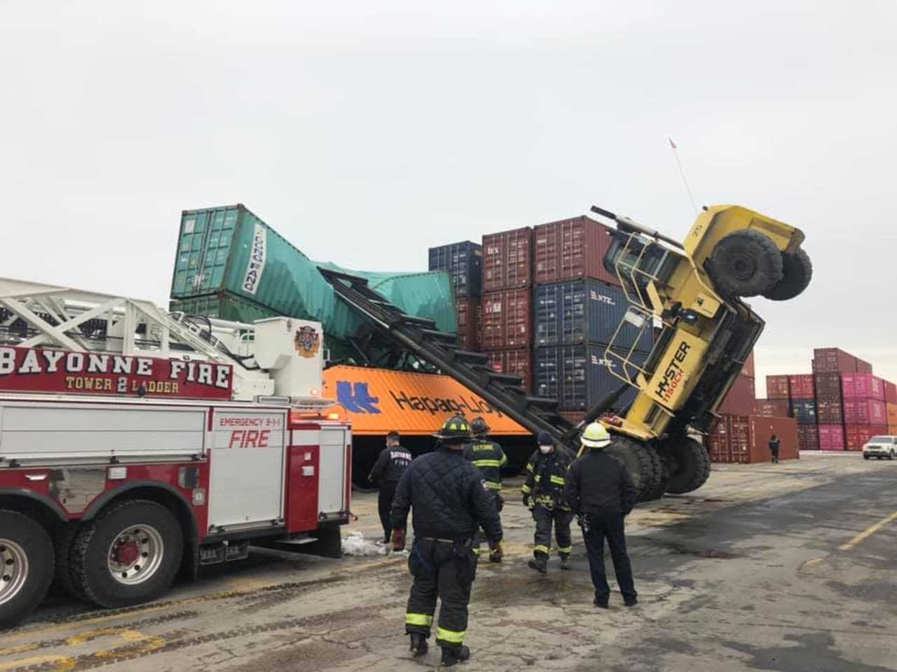 Crane topples in Bayonne