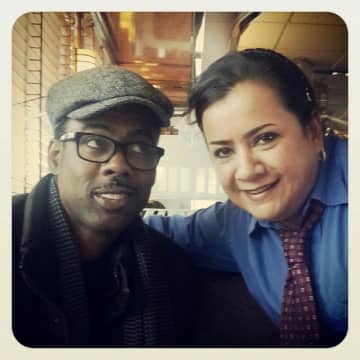 Chris Rock and a member of the Tenafly Classic Diner wait staff in 2014.