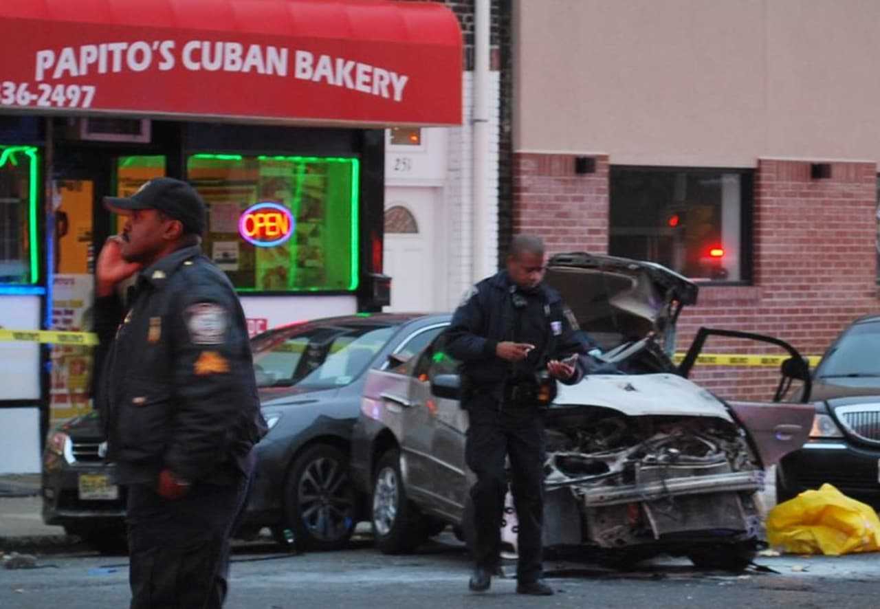 Firefighters had to cut the nurse from her car.