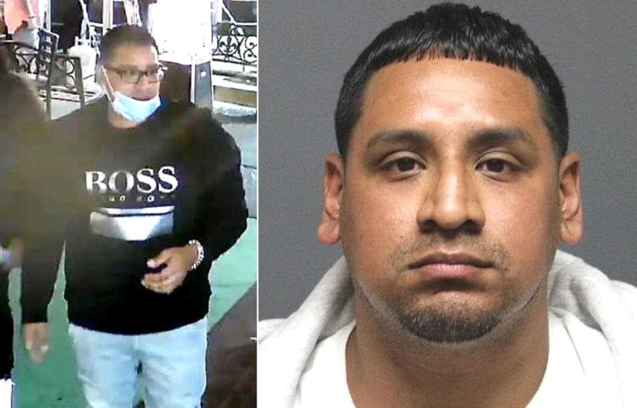 South Hackensack police said the man in the surveillance photo at left is Christian H. Quimis of Newark.