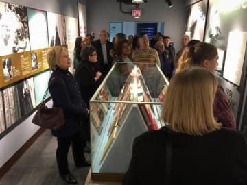 Chappaqua's Hillary Clinton tours the FDR Presidential Library and Museum in Hyde Park recently. She was the guest of historian, author, and museum trustee Allida Black, who is standing to the former secretary of state's left.