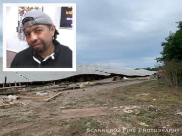 Jose Rojas Flores and the chicken house that collapsed at Hillandale Farms.