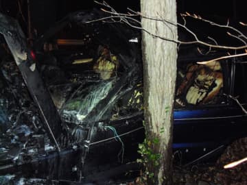 Six Wilton Police officers pulled a man out of a car just moments before it was fully engulfed in flames on the night before Thanksgiving, police said.