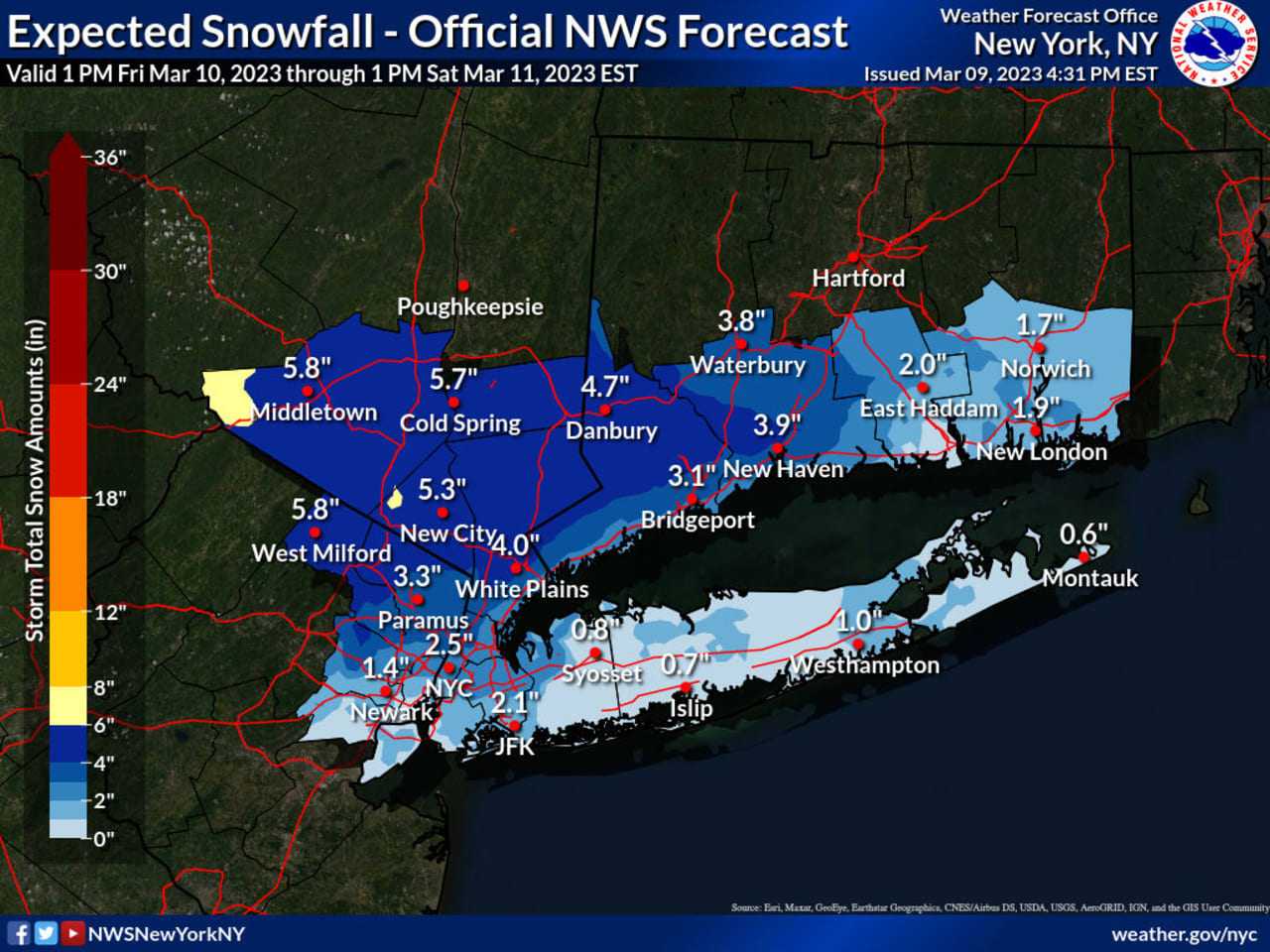 A look at snowfall projections from the National Weather Service.