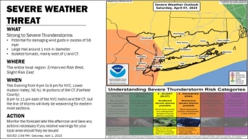 The threat of severe weather from an approaching round of thunderstorms has been upgraded for the areas shown here.