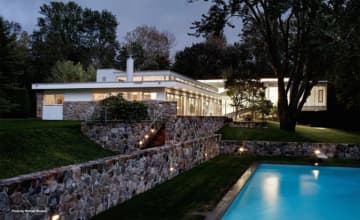 This mid-century modern manse on West Road in New Canaan is on the market for close to $6 million.