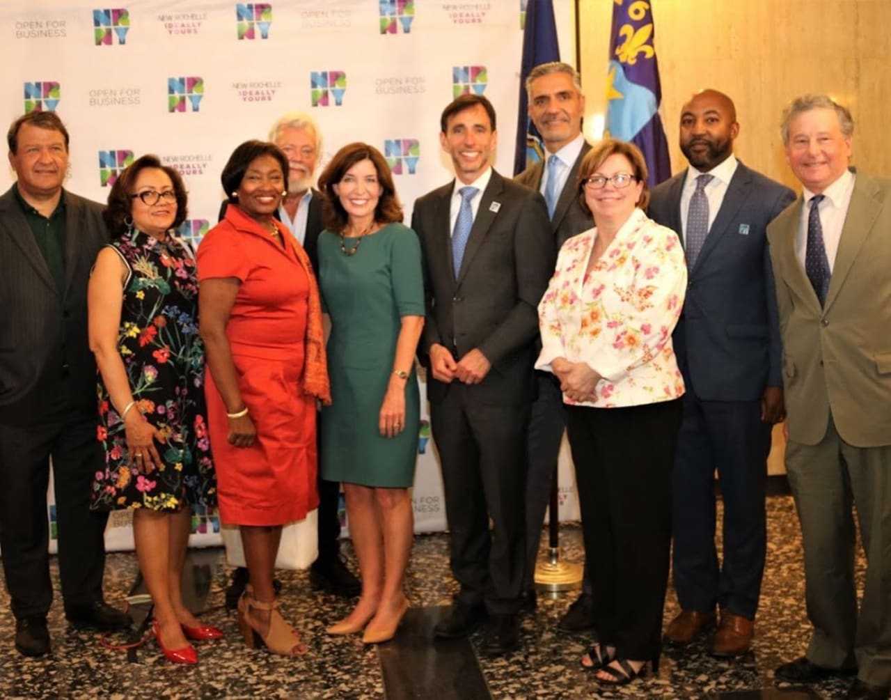 Lt. Gov. Kathy Hochul with New Rochelle officials to announce the projects.