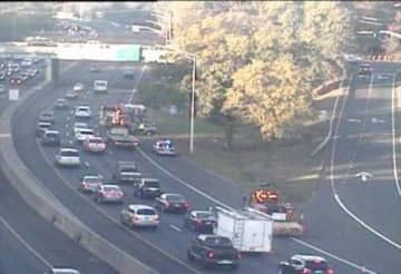 One lane of I-95 in Greenwich is blocked near Indian Field Road on Thursday morning due to a crash.