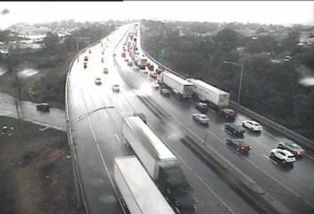 A crash on I-95 southbound has closed two lanes of traffic in Bridgeport