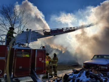A Knowlton house collapsed Monday in a fire.