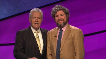 Austin Rogers, at right, with "Jeopardy!" host Alex Trebek