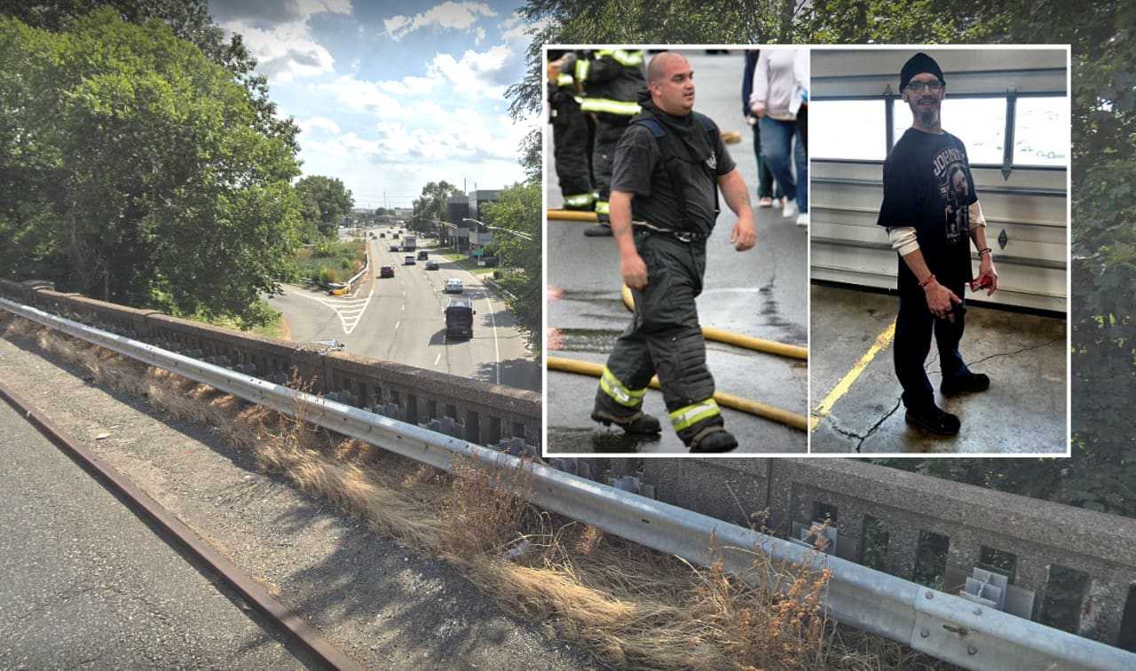 The Route 46 bridge over Route 17 in Hasbrouck Heights, where Joey Fehl (left) and his buddy, Tommy Maher, talked a suicidal Lodi woman down.