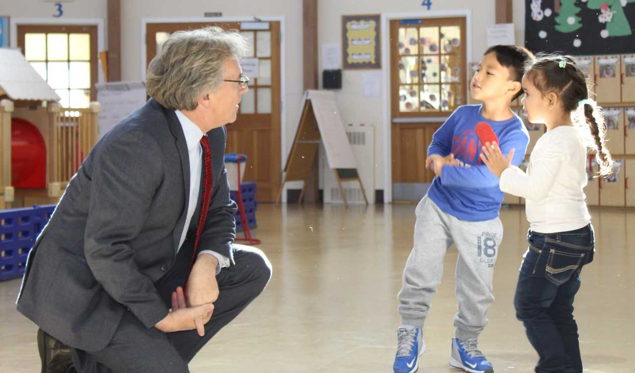 Marc Jaffe, CEO, Childcare Learning Centers, chats with preschoolers.