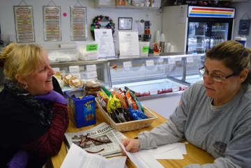 Tami Moses, right, and Theresa Brown of Clifton enjoy fan mail from kids who like to come to the Whistle Stop. They've been friends for 30 years.