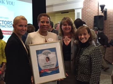 Romelle Maloney, M.D., winner of the Female Trailblazer award at the 2016 Doctors of Distinctions ceremony with Greenwich Hospital nursing leaders (l-r) Anna Cerra, Jeanne VanSciver and Susan Brown.