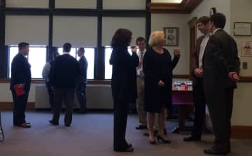 <p>Bergen County school officials mingle before starting a discussion on the issues Wednesday, Dec. 2 in Ridgewood.</p>