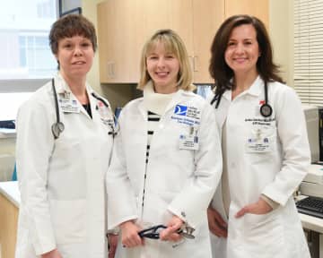 Advanced practice nurse, Vera Usinowicz; heart failure specialist Dr. Mariann Abbate, and Robin Giordano, supervisor of the Outpatient Transitional Care Program.