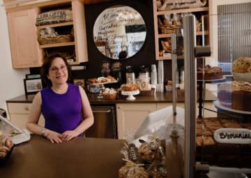 Helene Godin, owner of By the Way Bakery, in her Hastings, N.Y., shop.