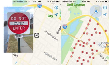 The navigation app to the left, just before Monday's rush hour, shows open roads. On the right: The result between 4-9 p.m. (same for 6-10 a.m.).