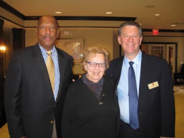 From left, State Assemblyman Gordon Johnson, State Senator Loretta Weinberg and Teaneck Rotarian of the Year Joel Goldin. 